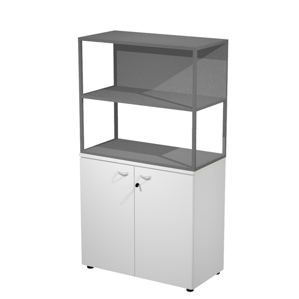 Libreria media metal + armadio basso Essence - 90 x 46 x 165 cm - Bianco/bianco/antracite/antracite