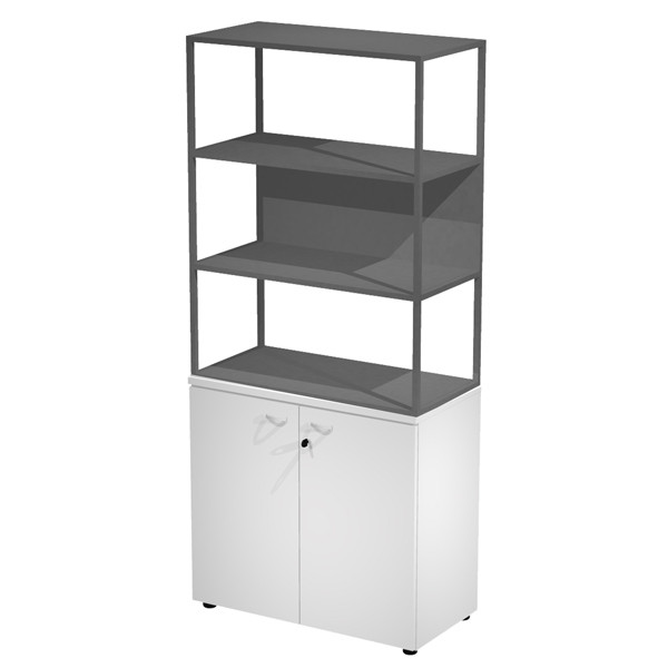 Libreria alta metal + armadio basso Essence - 90 x 46 x 204 cm - Bianco/bianco/antracite/antracite