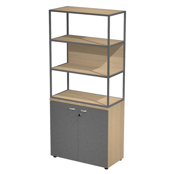 Libreria alta metal + armadio basso Essence - 90 x 46 x 204 cm - Rovere/antracite/rovere/antracite