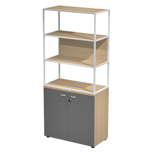 Libreria alta metal + armadio basso Essence - 90 x 46 x 204 cm - Rovere/antracite/rovere/bianca