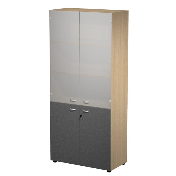 Armadio alto con ante superiori in vetro Essence - con serratura - 90 x 45 x 200 cm - rovere/antracite