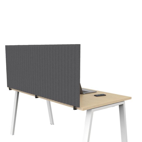 Pannello fonoassorbente per scrivania - 155 x 40 cm - morsetti neri - grigio medio - Artexport