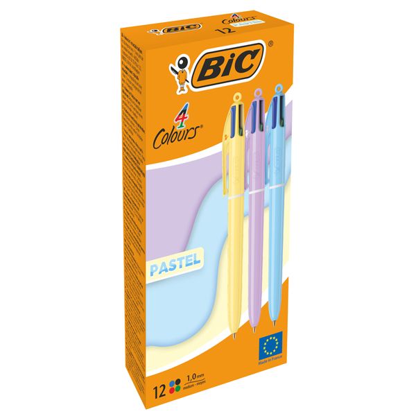 Penna sfera a scatto 4 Colori Pastel - 1.0 mm - Bic - conf. 12 pezzi