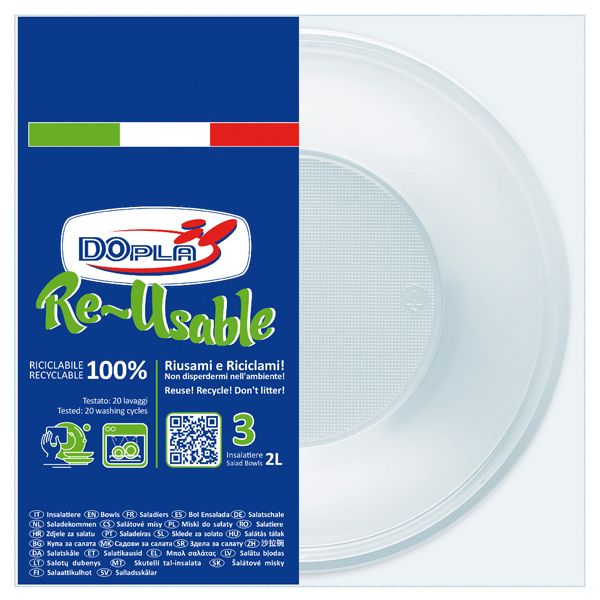 Insalatiera reuse - diametro 13,5 cm - 2 L - PS - bianco - Dopla - conf. 3 pezzi