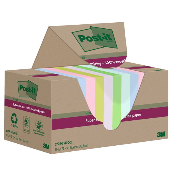 Cf 12pz blocco 70fg Post-it SuperSticky Green 47,6x47x6mm 622R-SS12COL pastello