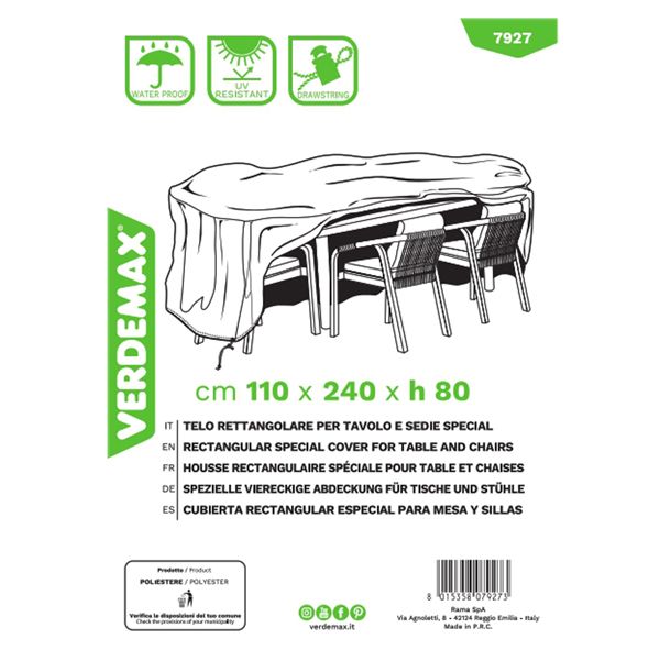 Telo di copertura Special - per tavolo e sedie - 110 x 240 x 80 cm - PU - Verdemax