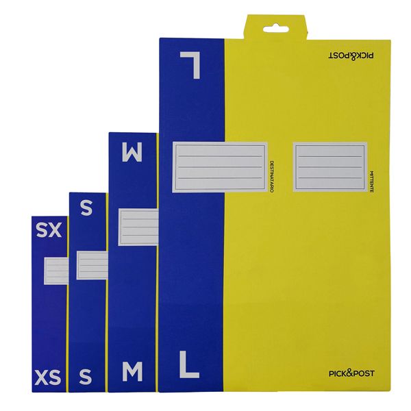 Scatola automontante per ecommerce PICKPost - XS - 34 x 24 x 6 cm - giallo/blu - Blasetti