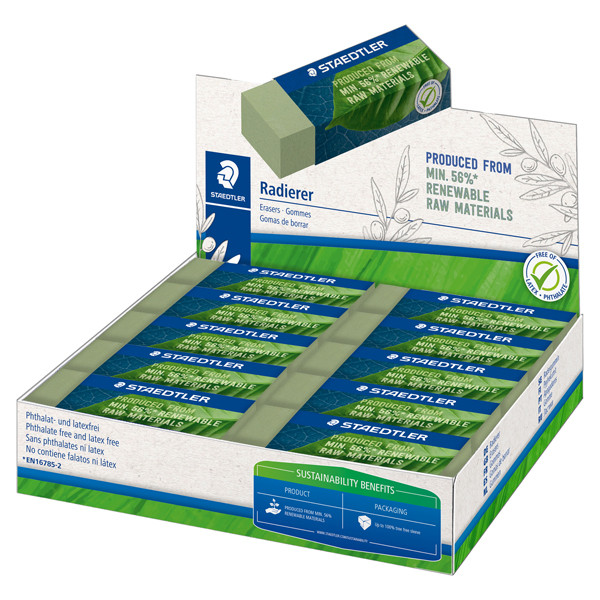 Gomma Eco 526 - 65 x 23 x 13 mm - per matita - verde - Staedtler - conf. 20 pezzi