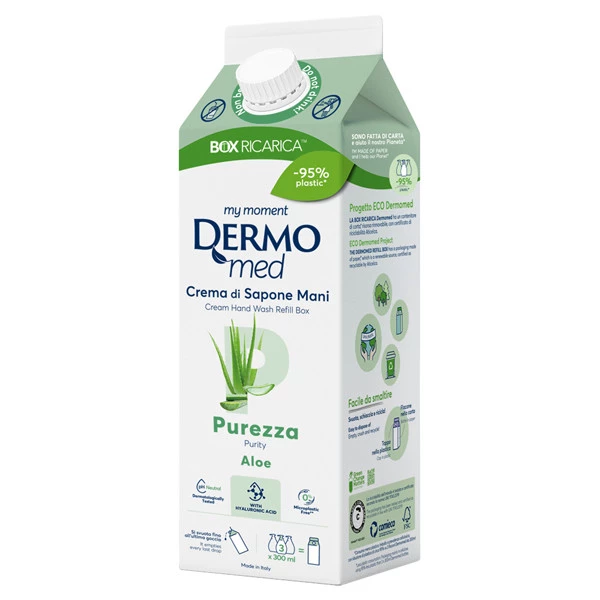 Ricarica crema di sapone mani - carton box - 900 ml - aloe - Dermomed