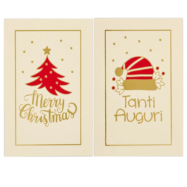 Biglietto Natale - doppio - 9 x 14 cm - cartoncino - fantasie assortite - bianco - Rex Sadoch