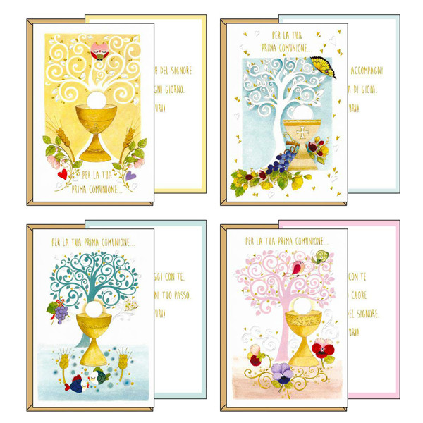 Biglietto auguri Comunione - 11,7 x 17 cm - 4 soggetti assortiti - Kartos