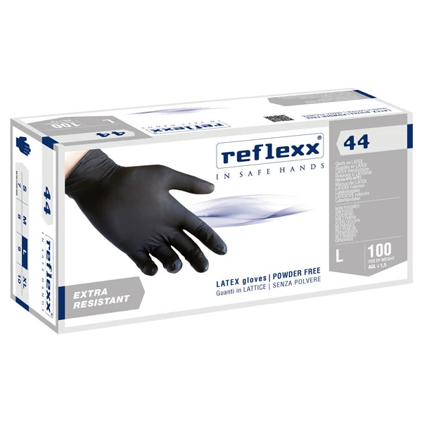 Guanti in lattice R44 - s/polvere - tg L - nero - Reflexx - conf. 100 pezzi