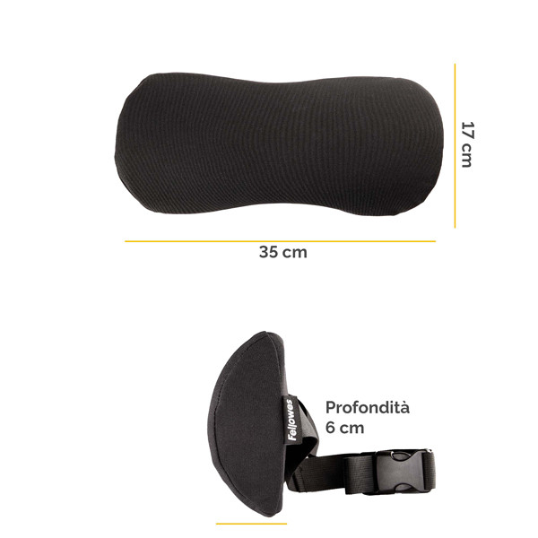 Cuscino Lombare Breyta - 17 x 35 x 6 cm - in tessuto - nero - Fellowes