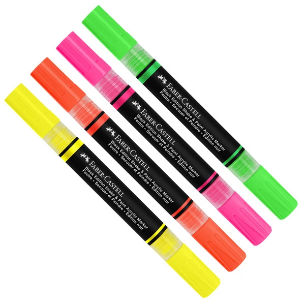 Marcatori Shake&Paint - colori assoriti neon - Faber-Castell - conf. 4 pz