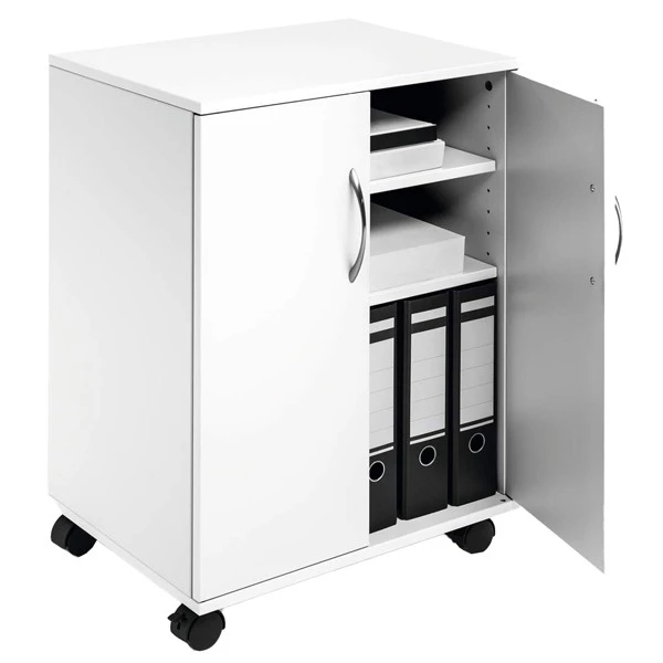 Mobiletto Multifunzione 74/53 - con ante alte e ruote - 4 ripiani - 52,8 x 40 x 73,7 cm - bianco - Durable
