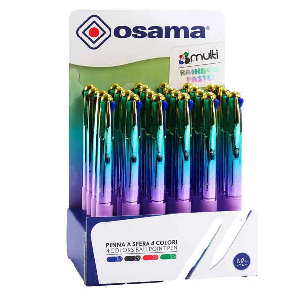 Penna a sfera scatto 4 Color - colori Rainbow pastel assortiti - Osama - expo 24 pezzi