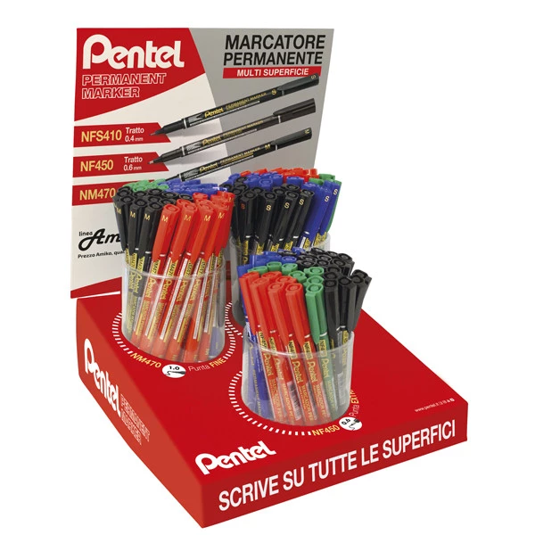 Marcatore permanente Amiko - colori e punte assortiti - Pentel - expo 72 pezzi