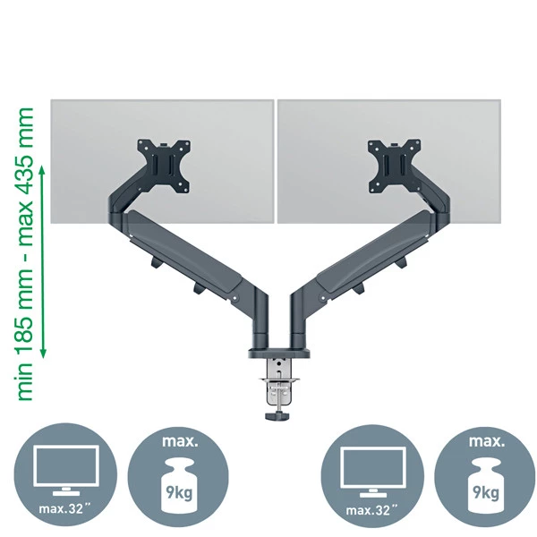 Braccio salvaspazio - per 2 monitor - grigio scuro - Leitz Ergo