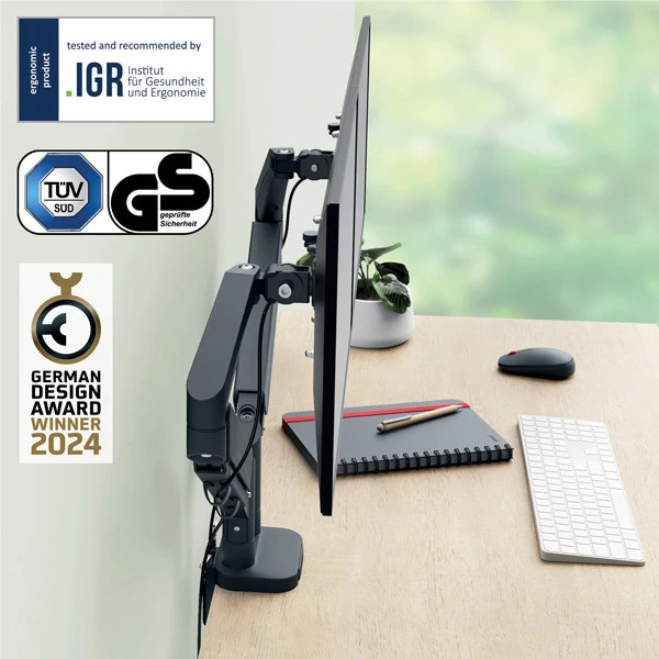 Braccio salvaspazio - per 2 monitor - grigio scuro - Leitz Ergo