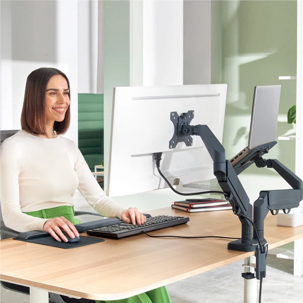 Braccio salvaspazio - per 2 monitor & laptop - grigio scuro - Leitz Ergo