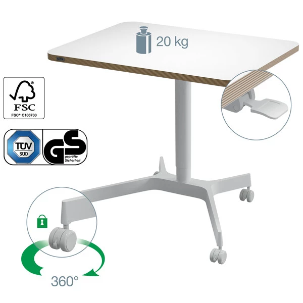 Scrivania Compatta pneumatica Sit-Stand - mobile - 80 x 60 x 75 cm - bianco - Leitz