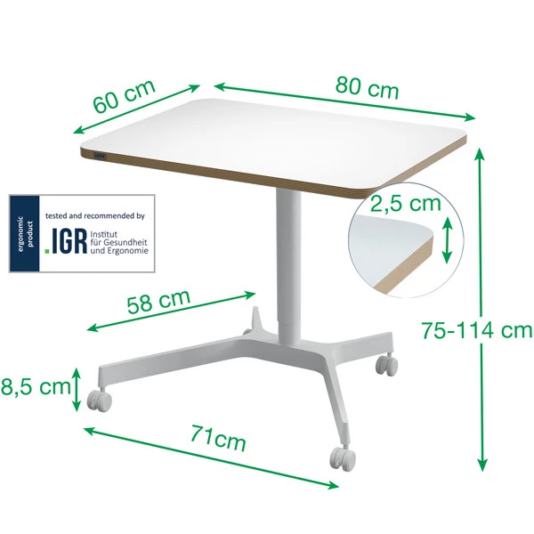 Scrivania Compatta pneumatica Sit-Stand - mobile - 80 x 60 x 75 cm - bianco - Leitz