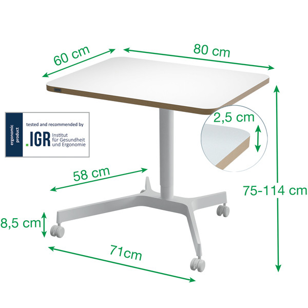 Scrivania Compatta pneumatica Sit-Stand - mobile - 80 x 60 x 75-114 cm - bianco - Leitz