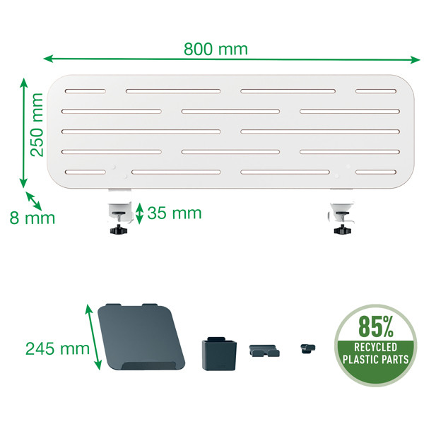 Pannello forato grande - per scrivanie compatte Sit-Stand - con supporto PC/Smartphone, portapenne e gancio - 80 x 25 x 0,8 cm - gri gio chiaro - Leitz