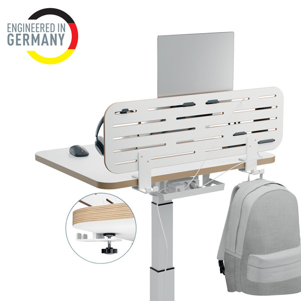 Pannello forato grande - per scrivanie compatte Sit-Stand - con supporto PC/Smartphone, portapenne e gancio - 80 x 25 x 0,8 cm - gri gio chiaro - Leitz