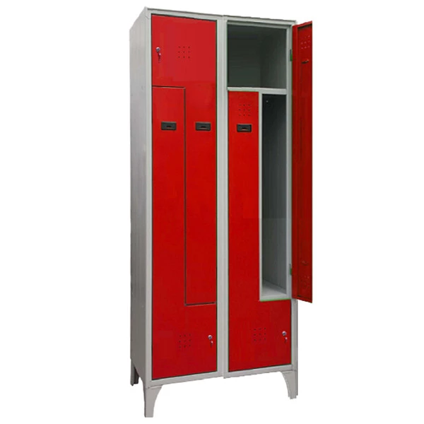 Armadio spogliatoio in metallo salvaspazio - a 2 ante a L - 80 x 50 x 195 cm - grigio/rosso - Fasma