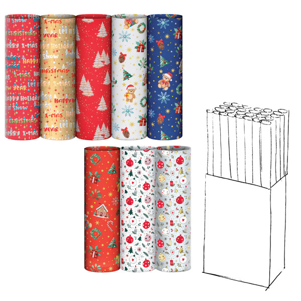 Rotolo carta regalo riciclata fantasie natale - 70cmx200m - fantasie assortite - Rex Sadoch