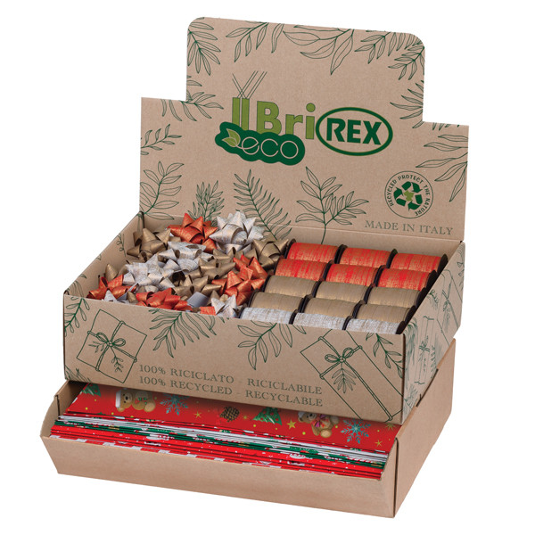 Espositore Ecocarta fantasie natale - carta regalo/stelle/rocchetti - fantasie assortite - Rex Sadoch