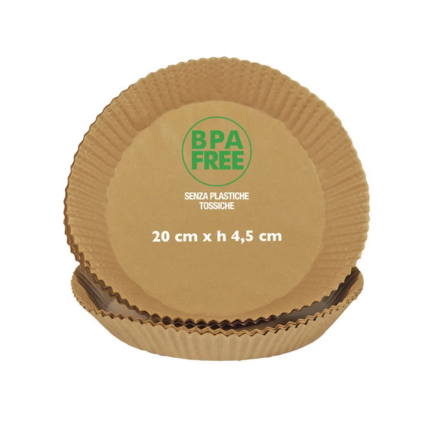 Vaschette cartaforno per friggitrice ad aria - in busta - diametro 20 cm - altezza 4,5 cm - avana - Perfetto Kitchen - conf. 25 pezz i
