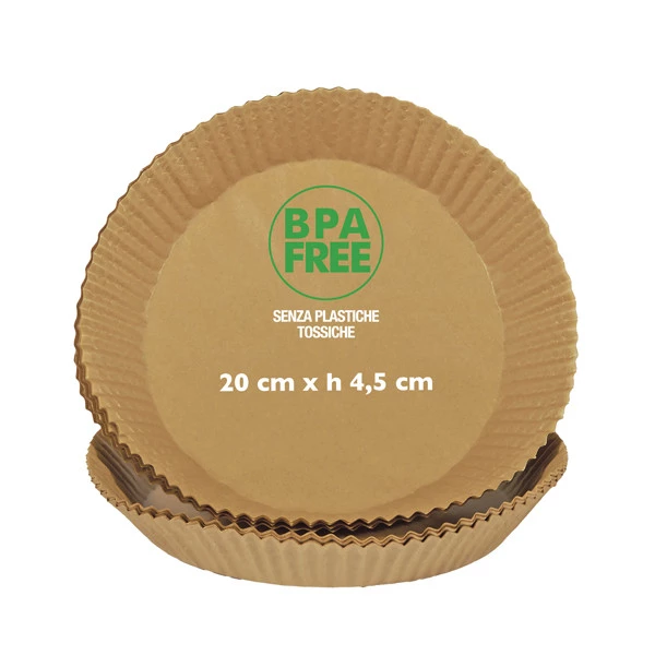 Vaschette cartaforno per friggitrice ad aria - in astuccio - diametro 20 cm - altezza 4,5 cm - avana - Perfetto Kitchen - conf. 50 p ezzi