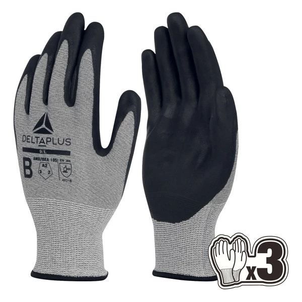 Guanti antitaglio Venicut B07 - maglia econocut - palmo in nitrile - taglia 09 - grigio - Deltaplus - pack 3 paia