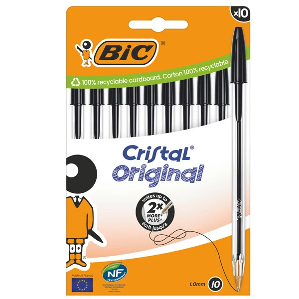 Penna a sfera Cristal - punta media 1,0mm - nero  - Bic - conf. 10 pezzi