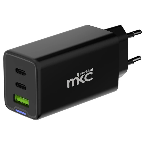 Caricatore USB - 65W - 2 USB-C + 1 USB-A - Nero - MKC Melchioni