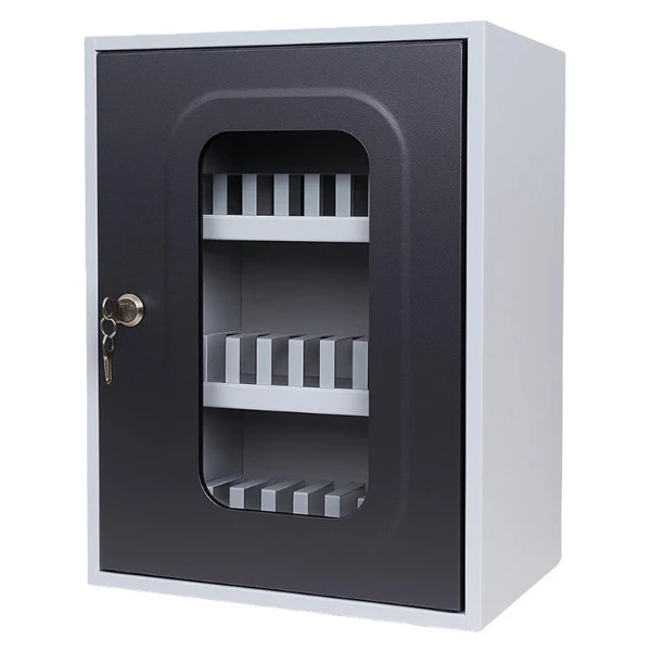 Cassetta portacellulare con anta trasparente - 30 posti - 30 x 23 x 40cm - grigio - Metalplus