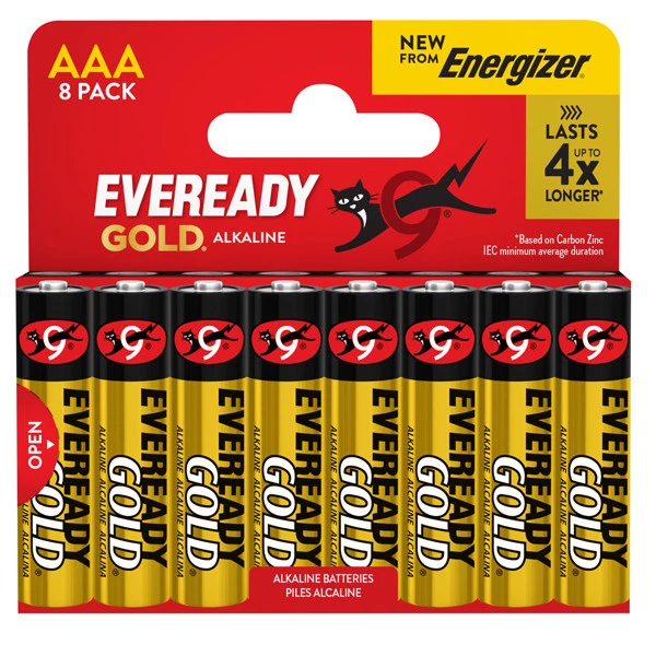 Pila ministilo AAA - 1,5V - Eveready Gold - alcalina - Energizer - blister 8 pezzi