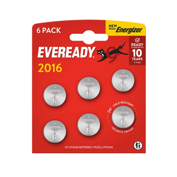 Micropila Eveready Lithium CR2016 - 3V - a pastiglia - litio - Energizer - blister 6 pezzi