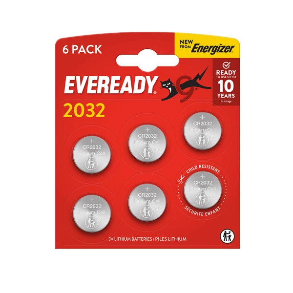 Micropila Eveready Lithium CR2032 - 3V - a pastiglia - litio - Energizer  - blister 6 pezzi