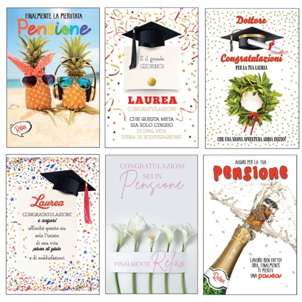 Biglietto Laurea/Pensione - con glitter - fantasie assortite - Rex Sadoch