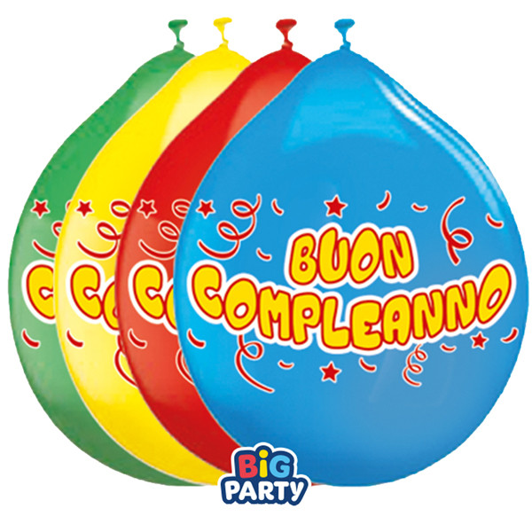 Palloncino - diametro 26 cm - lattice - Buon compleanno - Big Party - conf. 10 pezzi