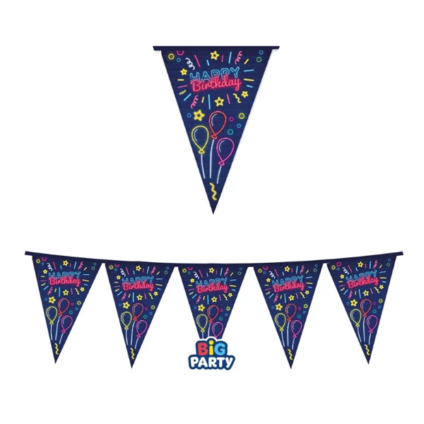 Festone bandiere - 3 metri - Happy birthday - neon - Big Party