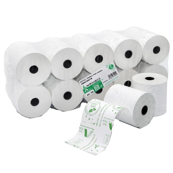 Rotolo per registratori di cassa - carta termica BPA free - 80 mm x 80 mt - 48 gr - diametro esterno 72 mm - anima 12 mm - Rotolific io Pugliese - blister 10 pezzi