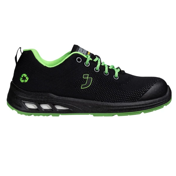 Calzatura bassa da lavoro Ecofitz S1P LOW - numero 45 - maglia riciclata - nero/verde - Safety Jogger