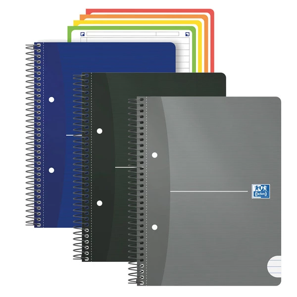 Maxiquaderno spiralato Office Essentials - A4+ - 1 rigo c/margine - 160 pagine - 80 gr - colori assortiti - Oxford