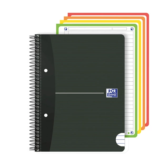 Maxiquaderno spiralato Office Essentials - A4+ - 1 rigo c/margine - 160 pagine - 80 gr - colori assortiti - Oxford