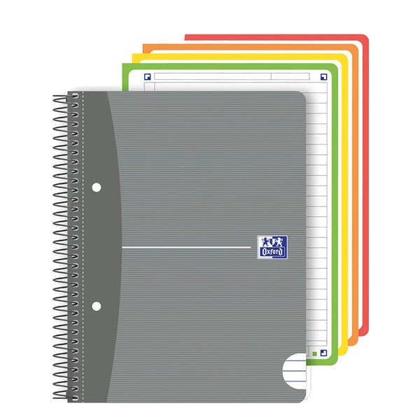 Maxiquaderno spiralato Office Essentials - A4+ - 1 rigo c/margine - 160 pagine - 80 gr - colori assortiti - Oxford