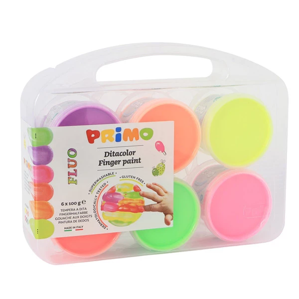 Ditacolor colori a dita - 100ml - c/pennello - valigetta 6 colori fluo - Primo